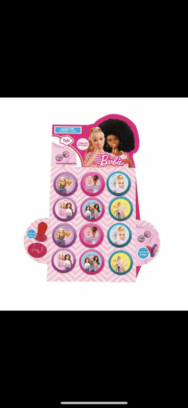 Barbie Badge Pop Strawberry Flavour 12x15g